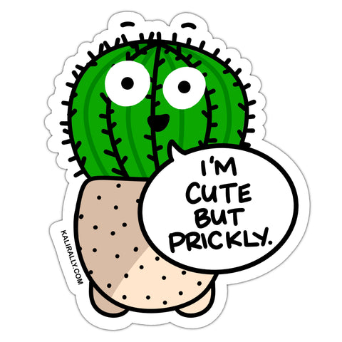 I'm cute but prickly, funny cactus sticker, succulent plant mom sticker, waterproof vinyl sticker
