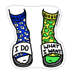 I do what I want socks with sandals sticker, crazy socks sticker, funny waterproof vinyl sticker
