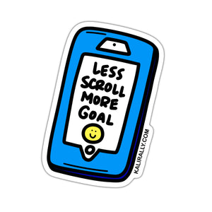 Anti social media sticker, less scroll more goal phone sticker, waterproof sticker