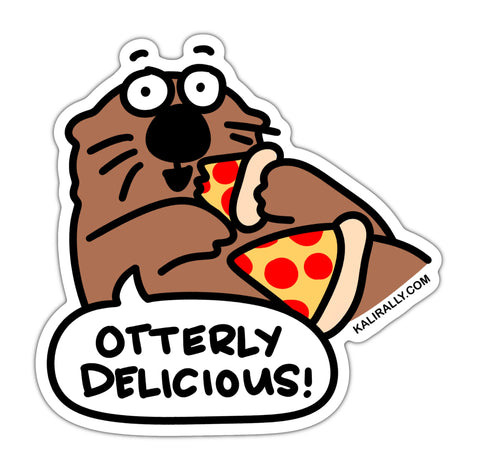 Otterly delicious otter eating pizza sticker, Pepperoni pizza sticker, waterproof vinyl sticker