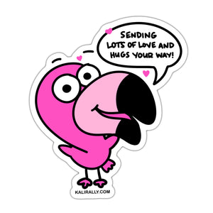 Sending love and hugs your way, cute flamingo sticker, I love you sticker, long distance sticker, waterproof vinyl sticker