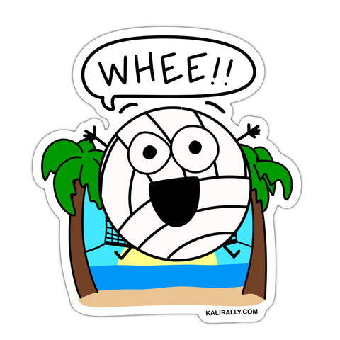 Volleyball yelling, "Wheeeee!" Funny beach volleyball sticker, cute volley ball decal, waterproof vinyl sticker