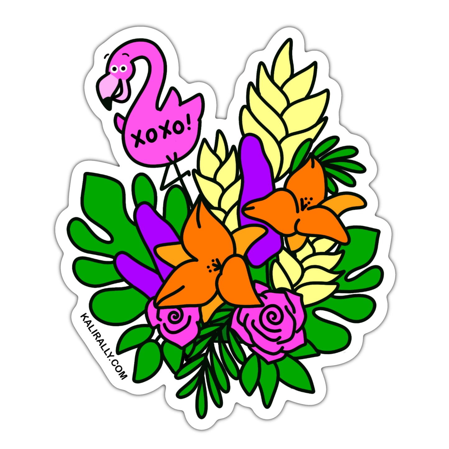 XOXO sticker, hugs and kisses sticker, tropical sticker, floral sticker, thank you sticker, I love you sticker, waterproof vinyl sticker